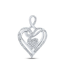 Load image into Gallery viewer, Romantic Brilliance: 10kt White Gold Diamond Heart Pendant Top view from the 10Kt White Gold Womens Round Diamond Heart Pendant 1 5 Cttwpin210546 collection by Splendid Jewellery