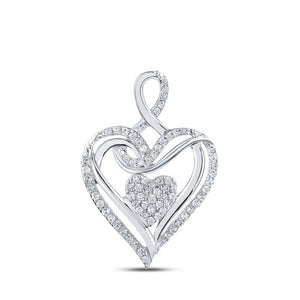 Diamond Heart & Love Symbol Pendant | 10kt White Gold Womens Round Diamond Heart Pendant 1/5 Cttw | Splendid Jewellery GND