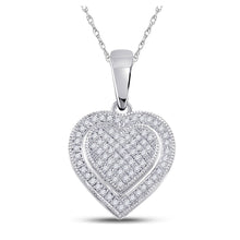 Load image into Gallery viewer, Romantic Diamond Heart &amp; Love Symbol Pendant Top view from the 10Kt White Gold Womens Round Diamond Layered Heart Cluster Pendant 1 6 Cttwpin46649 collection by Splendid Jewellery