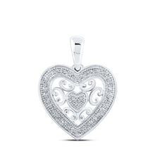 Load image into Gallery viewer, Radiant Love: 10kt White Gold Diamond Heart Pendant Top view from the 10Kt White Gold Womens Round Diamond Heart Pendant 1 8 Cttwpin217241 collection by Splendid Jewellery