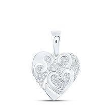 Load image into Gallery viewer, 10kt White Gold Diamond Heart &amp; Love Symbol Pendant: A Radiant Declaration of Love Top view from the 10Kt White Gold Womens Round Diamond Heart Pendant 1 8 Cttwpin219207 collection by Splendid Jewellery