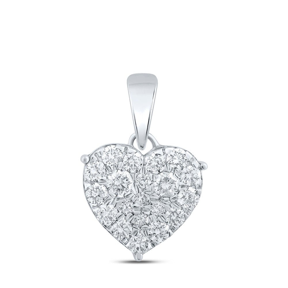 Diamond Heart & Love Symbol Pendant | 10kt White Gold Womens Round Diamond Heart Pendant 3/4 Cttw | Splendid Jewellery GND
