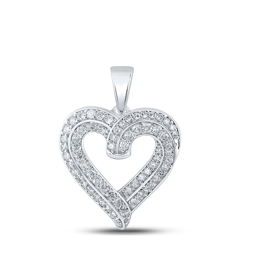 Diamond Heart & Love Symbol Pendant | 10kt White Gold Womens Round Diamond Heart Pendant 5/8 Cttw | Splendid Jewellery GND