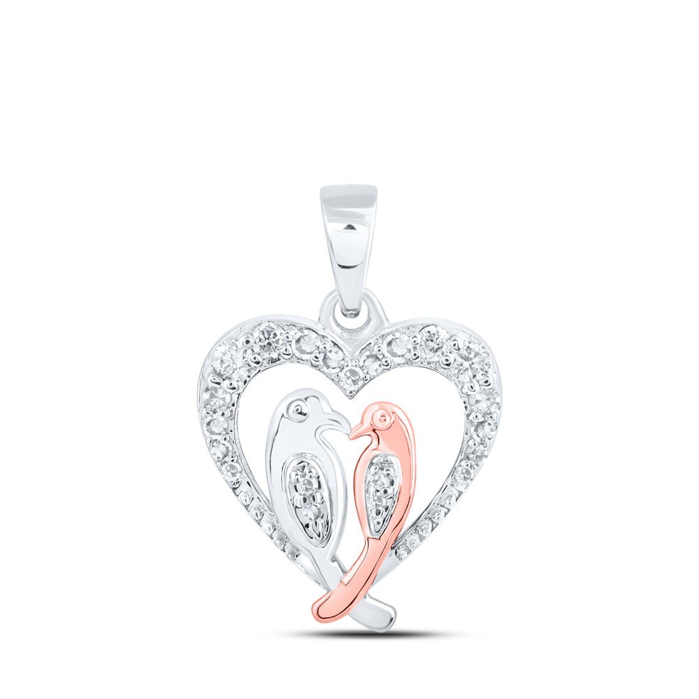 Diamond Heart & Love Symbol Pendant | 10kt White Gold Womens Round Diamond Love Birds Heart Pendant 1/8 Cttw | Splendid Jewellery GND