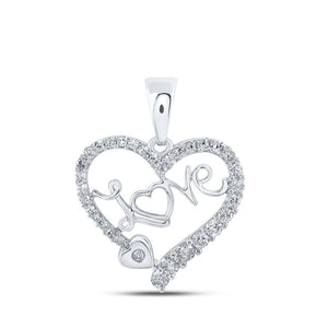 Diamond Heart & Love Symbol Pendant | 10kt White Gold Womens Round Diamond Love Heart Pendant 1/3 Cttw | Splendid Jewellery GND