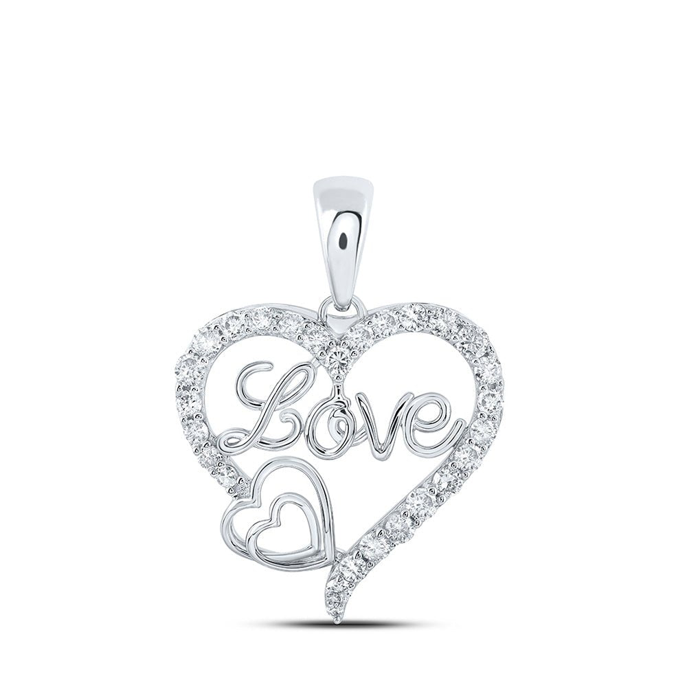 Diamond Heart & Love Symbol Pendant | 10kt White Gold Womens Round Diamond Love Heart Pendant 3/8 Cttw | Splendid Jewellery GND