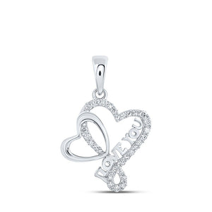 Diamond Heart & Love Symbol Pendant | 10kt White Gold Womens Round Diamond Love You Heart Pendant 1/4 Cttw | Splendid Jewellery GND