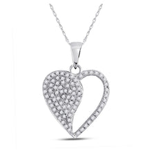 Load image into Gallery viewer, 10kt White Gold Diamond Heart &amp; Love Symbol Pendant | Splendid Jewellery Top view from the 10Kt White Gold Womens Round Diamond Modern Heart Pendant 1 3 Cttwpin280965 collection by Splendid Jewellery