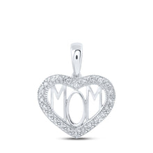 Load image into Gallery viewer, 10kt White Gold Diamond Heart &amp; Love Mom Pendant Top view from the 10Kt White Gold Womens Round Diamond Mom Heart Pendant 1 8 Cttwpin213301 collection by Splendid Jewellery