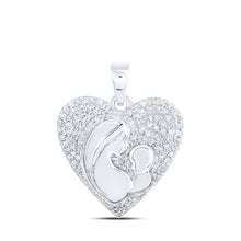Load image into Gallery viewer, 10kt White Gold Diamond Heart &amp; Love Symbol Pendant - A Radiant Expression of Love and Affection Top view from the 10Kt White Gold Womens Round Diamond Mother Child Heart Pendant 1 5 Cttwpin230328 collection by Splendid Jewellery