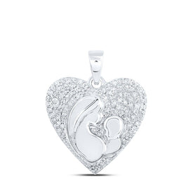 10kt White Gold Diamond Heart & Love Symbol Pendant - A Radiant Expression of Love and Affection Top view from the 10Kt White Gold Womens Round Diamond Mother Child Heart Pendant 1 5 Cttwpin230328 collection by Splendid Jewellery
