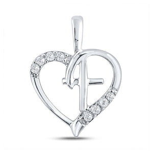 Diamond Heart & Love Symbol Pendant | 10kt White Gold Womens Round Diamond Nested Cross Heart Pendant 1/20 Cttw | Splendid Jewellery GND