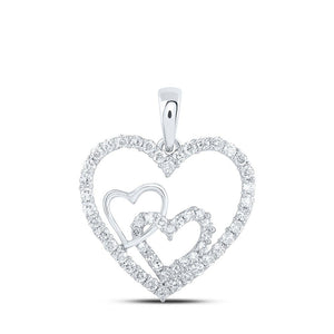 Diamond Heart & Love Symbol Pendant | 10kt White Gold Womens Round Diamond Nested Heart Pendant 3/8 Cttw | Splendid Jewellery GND