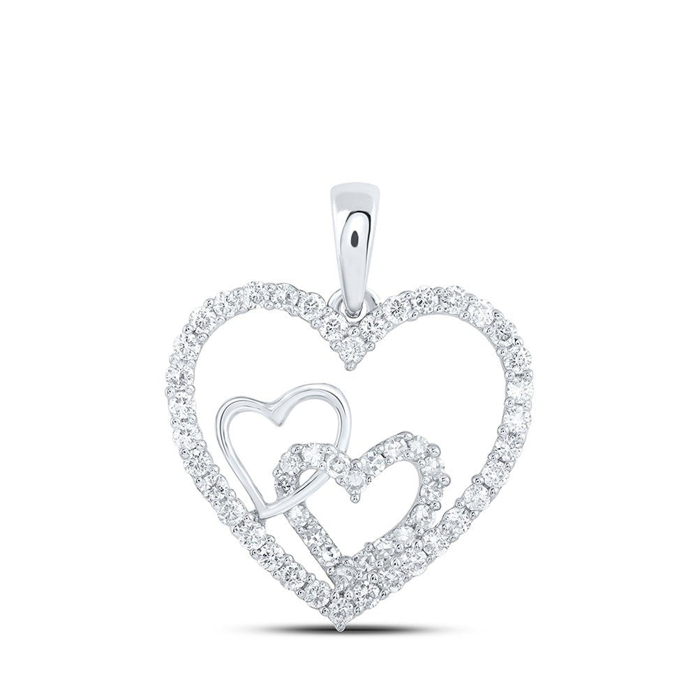 Diamond Heart & Love Symbol Pendant | 10kt White Gold Womens Round Diamond Nested Heart Pendant 3/8 Cttw | Splendid Jewellery GND