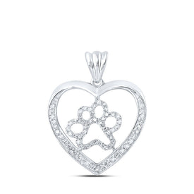 Heart of Devotion Diamond Pendant | 10kt White Gold Womens Round Diamond Paw Heart Pendant 1/3 Cttw Top view from the 10Kt White Gold Womens Round Diamond Paw Heart Pendant 1 3 Cttwpin213328 collection by Splendid Jewellery