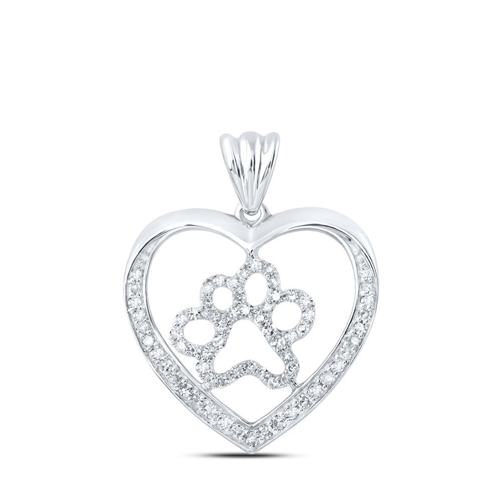 Diamond Heart & Love Symbol Pendant | 10kt White Gold Womens Round Diamond Paw Heart Pendant 1/3 Cttw | Splendid Jewellery GND
