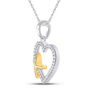 Diamond Heart & Love Symbol Pendant | 10kt White Gold Womens Round Diamond Ribbon Heart Pendant 1/6 Cttw | Splendid Jewellery GND