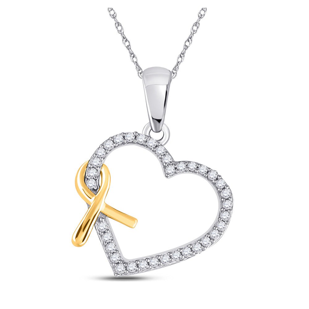 Diamond Heart & Love Symbol Pendant | 10kt White Gold Womens Round Diamond Ribbon Heart Pendant 1/6 Cttw | Splendid Jewellery GND