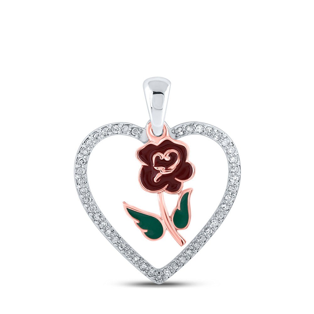 Diamond Heart & Love Symbol Pendant | 10kt White Gold Womens Round Diamond Rose Heart Pendant 1/8 Cttw | Splendid Jewellery GND