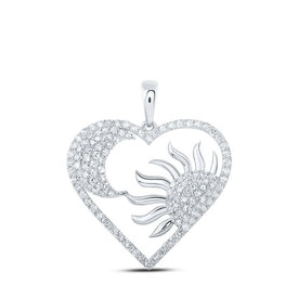 Enchanting Love and Celestial Harmony Pendant | 10kt White Gold with 1 Cttw Diamonds Top view from the 10Kt White Gold Womens Round Diamond Sun Moon Heart Pendant 1 Cttwpin213340 collection by Splendid Jewellery
