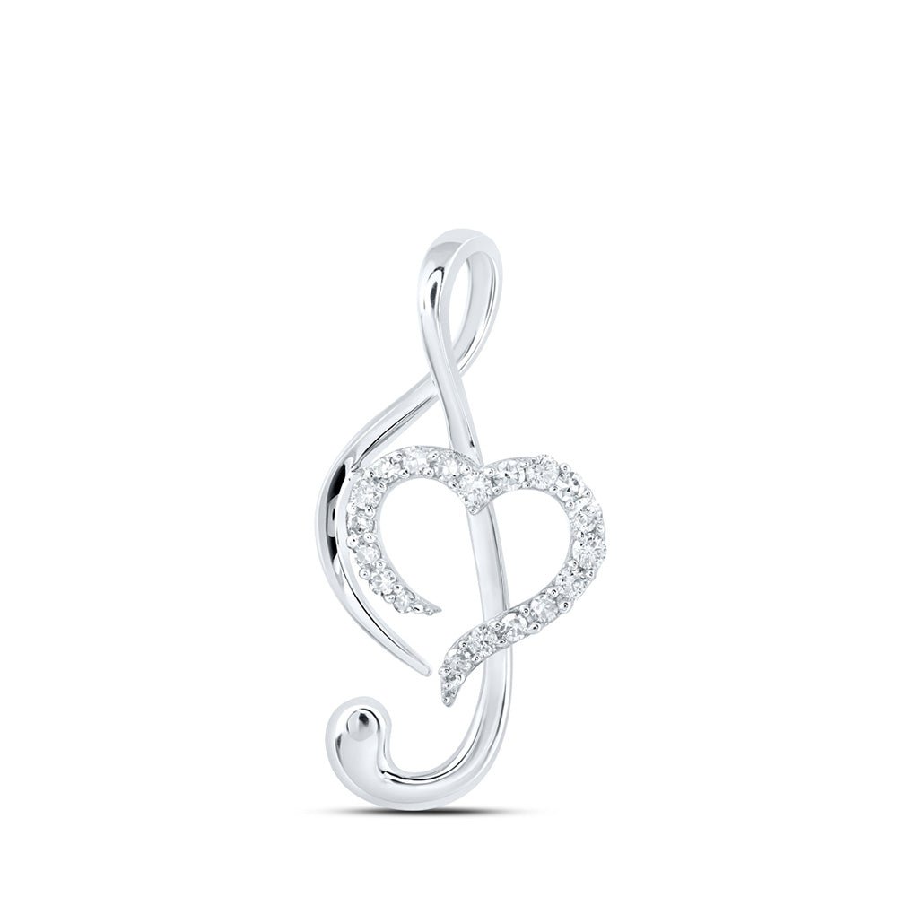 Diamond Heart & Love Symbol Pendant | 10kt White Gold Womens Round Diamond Treble Heart Pendant 1/6 Cttw | Splendid Jewellery GND