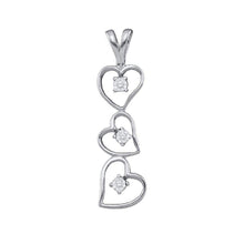 Load image into Gallery viewer, 10kt White Gold Triple Heart Diamond Pendant - Symbol of Eternal Love Top view from the 10Kt White Gold Womens Round Diamond Triple Cascading Heart Pendant 03 Cttwpin56891 collection by Splendid Jewellery