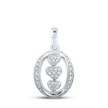 Load image into Gallery viewer, Enchanting Triple Heart Diamond Pendant in 10kt White Gold Top view from the 10Kt White Gold Womens Round Diamond Triple Heart Pendant 1 4 Cttwpin212004 collection by Splendid Jewellery