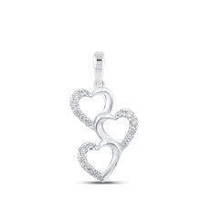 Load image into Gallery viewer, Radiant Love: 10kt White Gold Diamond Triple Heart Pendant Top view from the 10Kt White Gold Womens Round Diamond Triple Heart Pendant 1 4 Cttwpin212022 collection by Splendid Jewellery