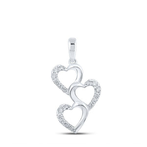 Diamond Heart & Love Symbol Pendant | 10kt White Gold Womens Round Diamond Triple Heart Pendant 1/4 Cttw | Splendid Jewellery GND