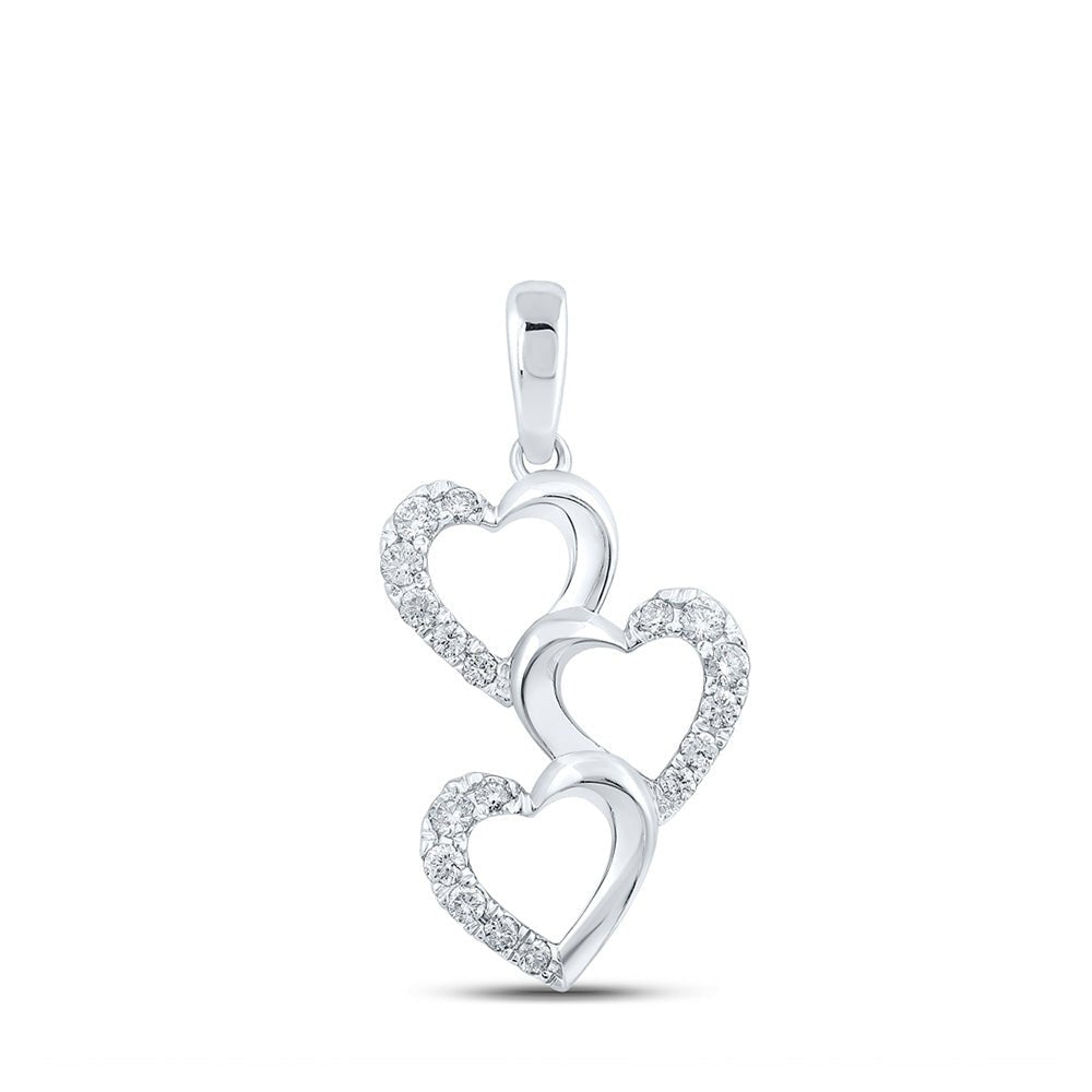 Diamond Heart & Love Symbol Pendant | 10kt White Gold Womens Round Diamond Triple Heart Pendant 1/4 Cttw | Splendid Jewellery GND