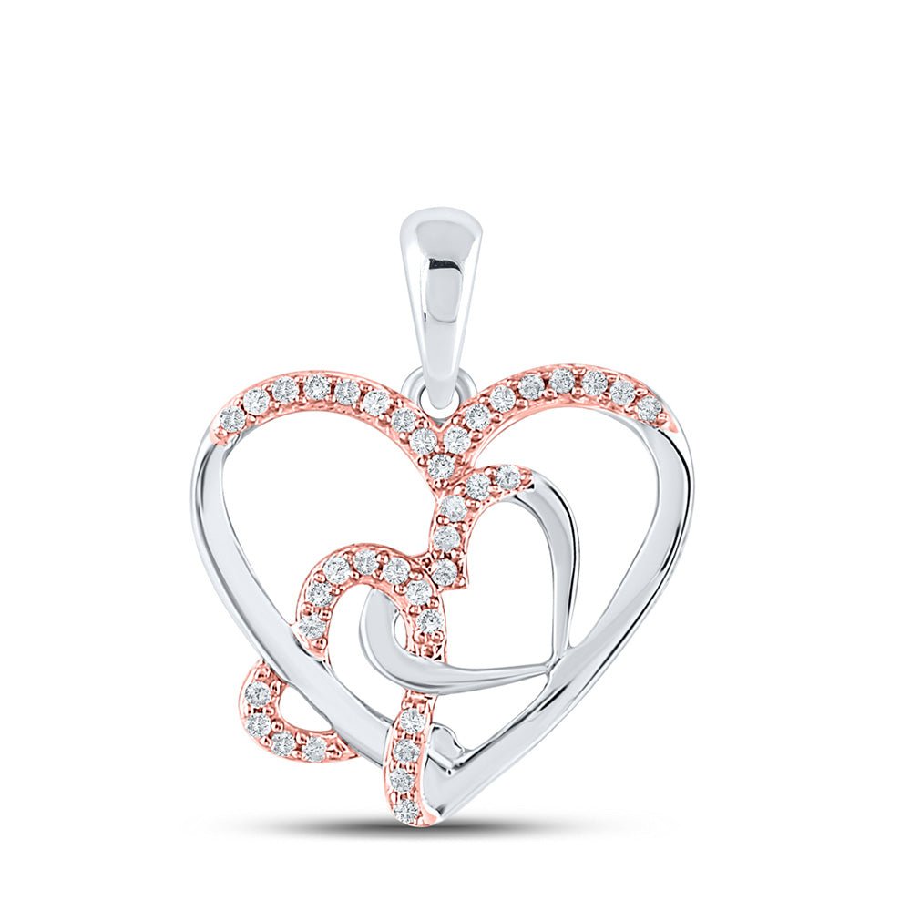 Diamond Heart & Love Symbol Pendant | 10kt White Gold Womens Round Diamond Triple Heart Pendant 1/6 Cttw | Splendid Jewellery GND