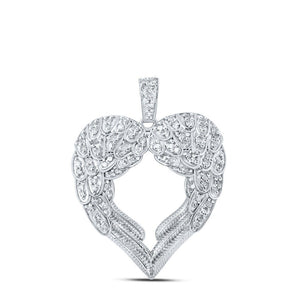 Diamond Heart & Love Symbol Pendant | 10kt White Gold Womens Round Diamond Wing Heart Pendant 1/2 Cttw | Splendid Jewellery GND