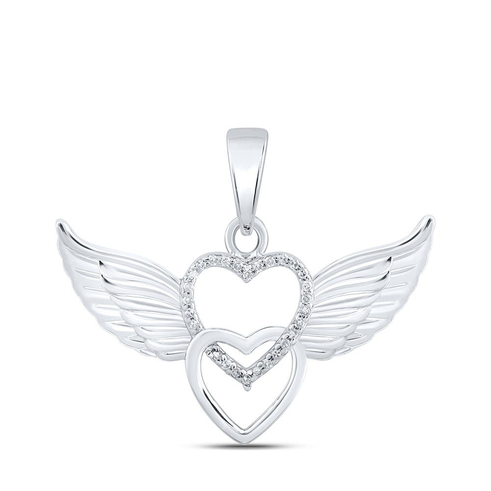 Diamond Heart & Love Symbol Pendant | 10kt White Gold Womens Round Diamond Wing Heart Pendant 1/20 Cttw | Splendid Jewellery GND