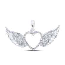Load image into Gallery viewer, Sparkling Wings of Love Diamond Pendant Top view from the 10Kt White Gold Womens Round Diamond Wing Heart Pendant 1 4 Cttwpin213171 collection by Splendid Jewellery