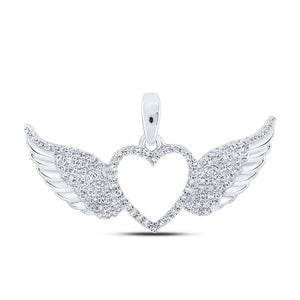 Diamond Heart & Love Symbol Pendant | 10kt White Gold Womens Round Diamond Wing Heart Pendant 1/4 Cttw | Splendid Jewellery GND
