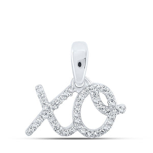 Diamond Heart & Love Symbol Pendant | 10kt White Gold Womens Round Diamond XO Fashion Pendant 1/10 Cttw | Splendid Jewellery GND