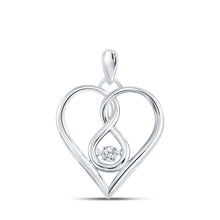 Load image into Gallery viewer, Moving Brilliance: 10kt White Gold Diamond Heart &amp; Love Symbol Pendant Top view from the 10Kt White Gold Womens Round Moving Diamond Heart Pendant 1 20 Cttwpin222535 collection by Splendid Jewellery