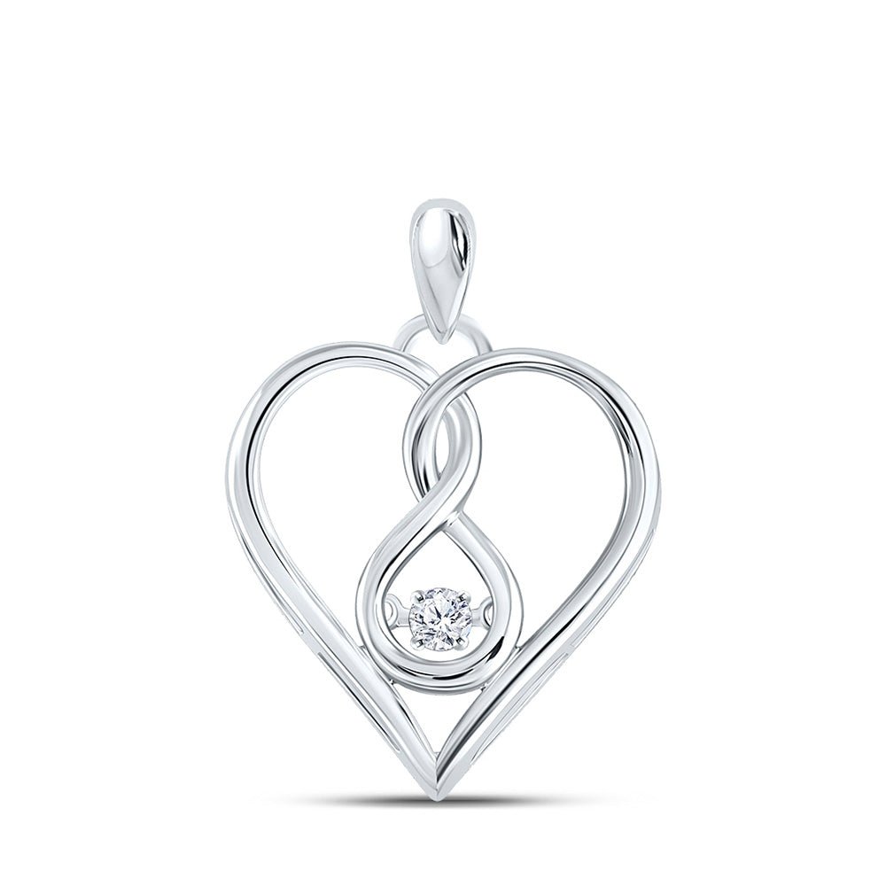 Diamond Heart & Love Symbol Pendant | 10kt White Gold Womens Round Moving Diamond Heart Pendant 1/20 Cttw | Splendid Jewellery GND