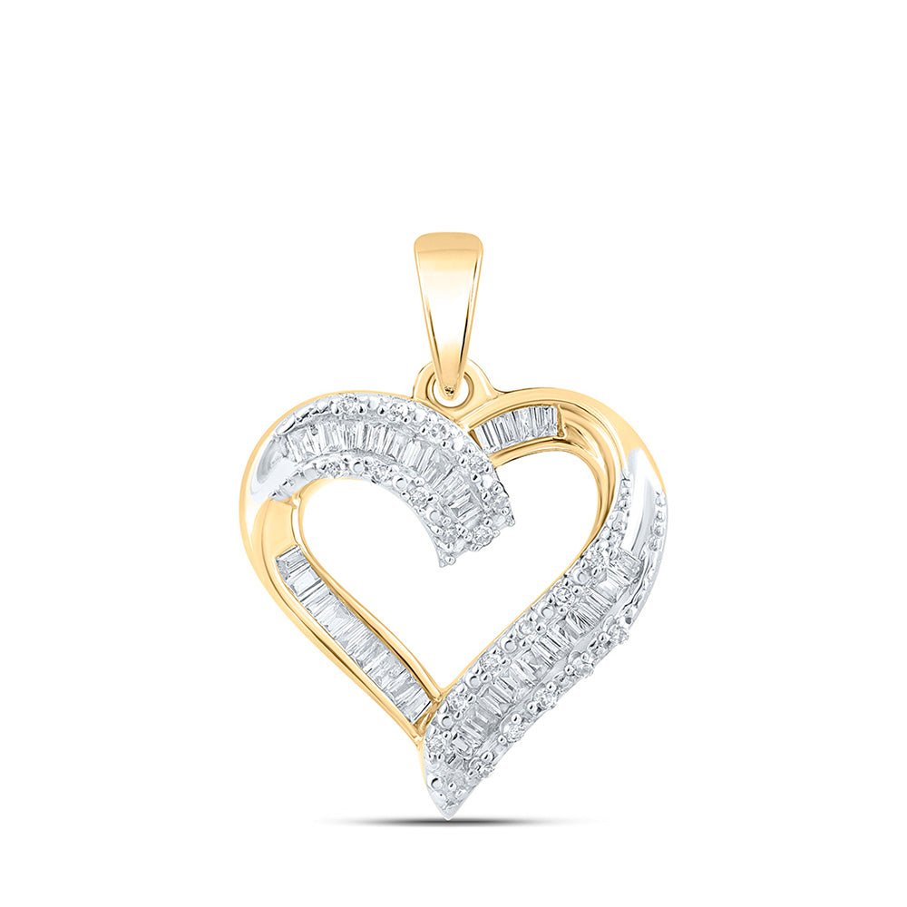 Diamond Heart & Love Symbol Pendant | 10kt Yellow Gold Womens Baguette Diamond Heart Pendant 1/4 Cttw | Splendid Jewellery GND