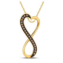 Load image into Gallery viewer, 10kt Yellow Gold Brown Diamond Heart &amp; Love Symbol Pendant | Splendid Jewellery product  Top View from Splendid Jewellery