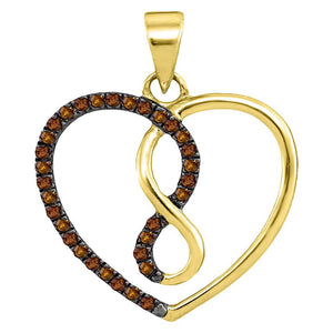 Diamond Heart & Love Symbol Pendant | 10kt Yellow Gold Womens Round Brown Diamond Heart Infinity Pendant 1/8 Cttw | Splendid Jewellery GND