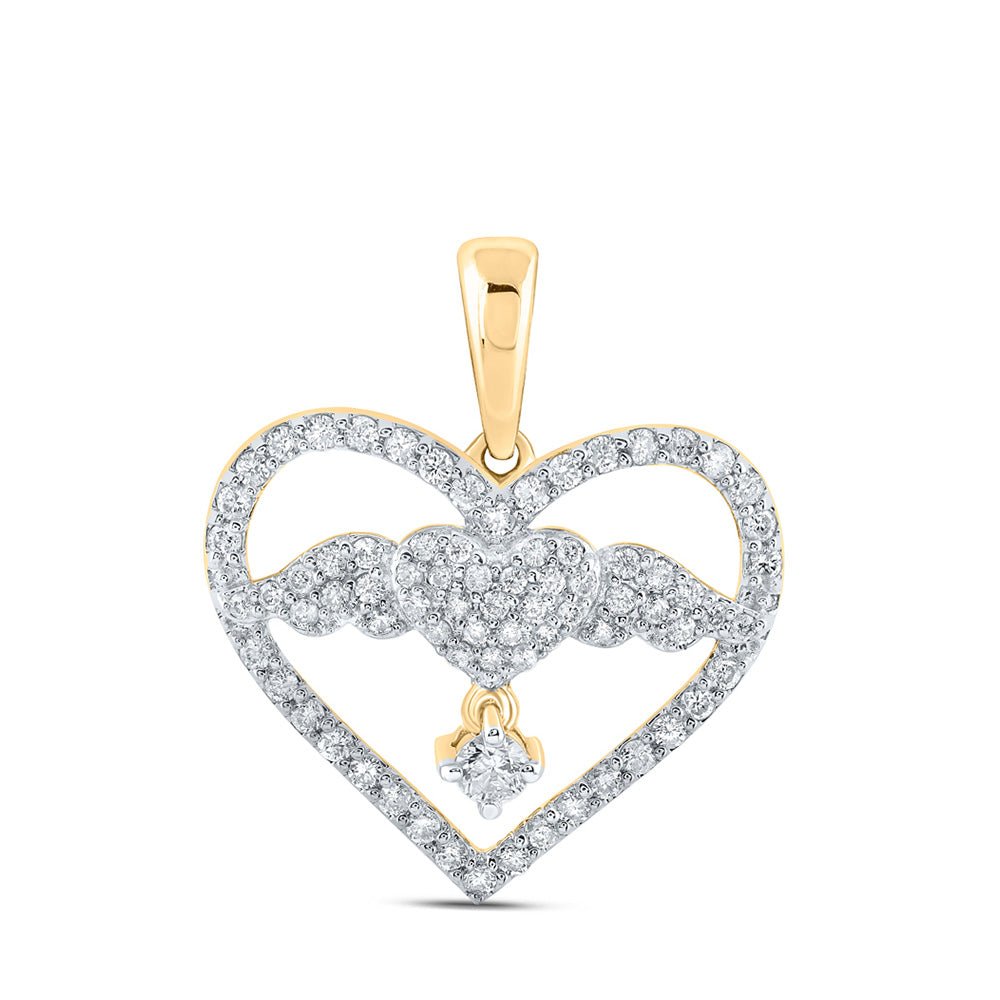 Diamond Heart & Love Symbol Pendant | 10kt Yellow Gold Womens Round Diamond Angel Heart Pendant 5/8 Cttw | Splendid Jewellery GND