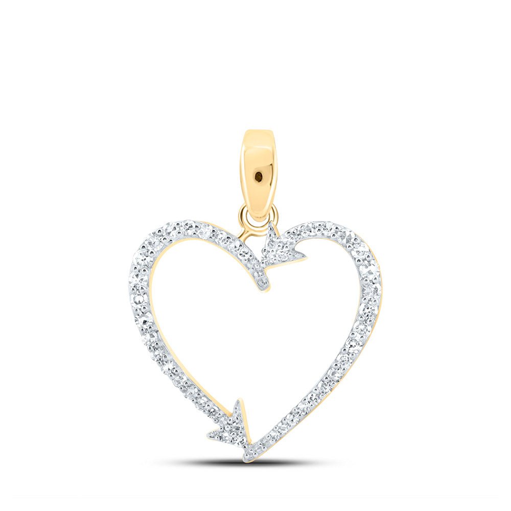 Diamond Heart & Love Symbol Pendant | 10kt Yellow Gold Womens Round Diamond Arrow Heart Pendant 1/5 Cttw | Splendid Jewellery GND