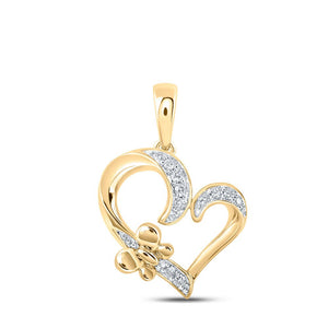 Diamond Heart & Love Symbol Pendant | 10kt Yellow Gold Womens Round Diamond Butterfly Heart Pendant 1/10 Cttw | Splendid Jewellery GND