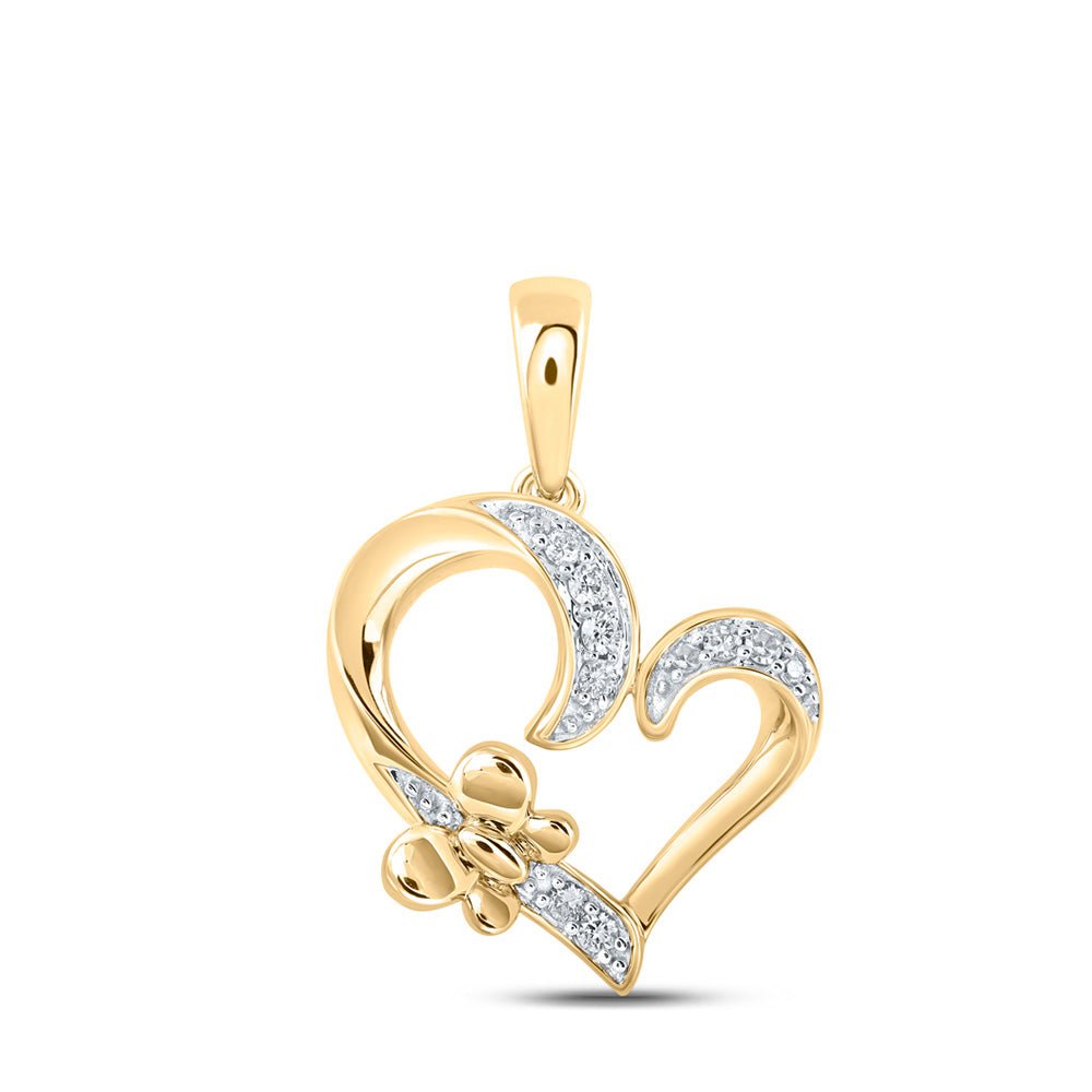 Diamond Heart & Love Symbol Pendant | 10kt Yellow Gold Womens Round Diamond Butterfly Heart Pendant 1/10 Cttw | Splendid Jewellery GND