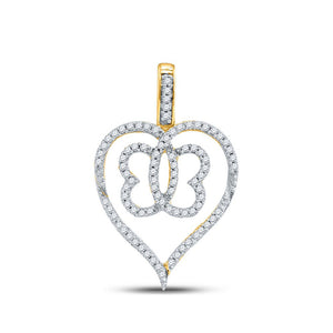 Diamond Heart & Love Symbol Pendant | 10kt Yellow Gold Womens Round Diamond Butterfly Heart Pendant 1/3 Cttw | Splendid Jewellery GND