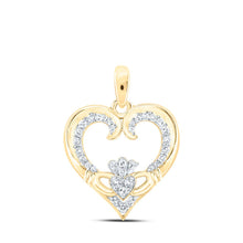 Load image into Gallery viewer, Radiant Love: 10kt Yellow Gold Diamond Claddagh Heart Pendant product  Top View from Splendid Jewellery
