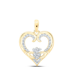 Diamond Heart & Love Symbol Pendant | 10kt Yellow Gold Womens Round Diamond Claddagh Heart Pendant 1/6 Cttw | Splendid Jewellery GND