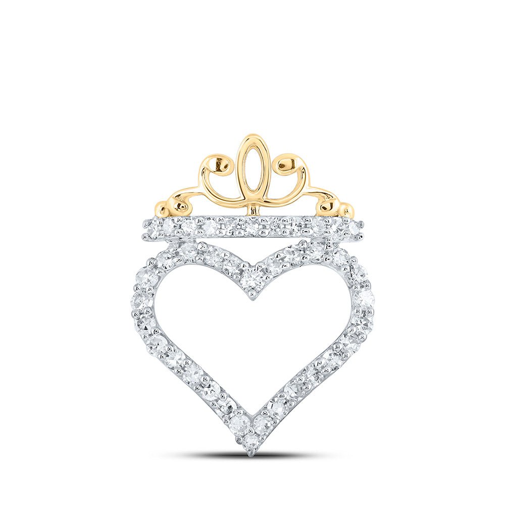 Diamond Heart & Love Symbol Pendant | 10kt Yellow Gold Womens Round Diamond Crown Heart Pendant 1/4 Cttw | Splendid Jewellery GND