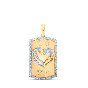 Diamond Heart & Love Symbol Pendant | 10kt Yellow Gold Womens Round Diamond Dog Tag Heart Pendant 5/8 Cttw | Splendid Jewellery GND